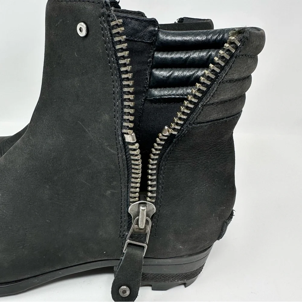 Sorel Danica Leather Side Zip Ankle Boots Black Size 8
